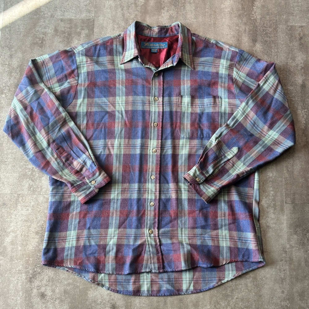 Vintage Westminster Plaid Flannel Button Shirt Mens XL Tall